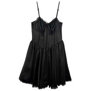 Whimsigoth Sexy Black Mini Dress Lace‎ Corset Party Dress Sz M Witchy Fairy Goth